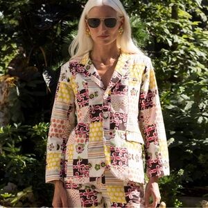 New Alix of Bohemia Georgette Preppy Patchwork Blazer Yellow Canary Small $1000